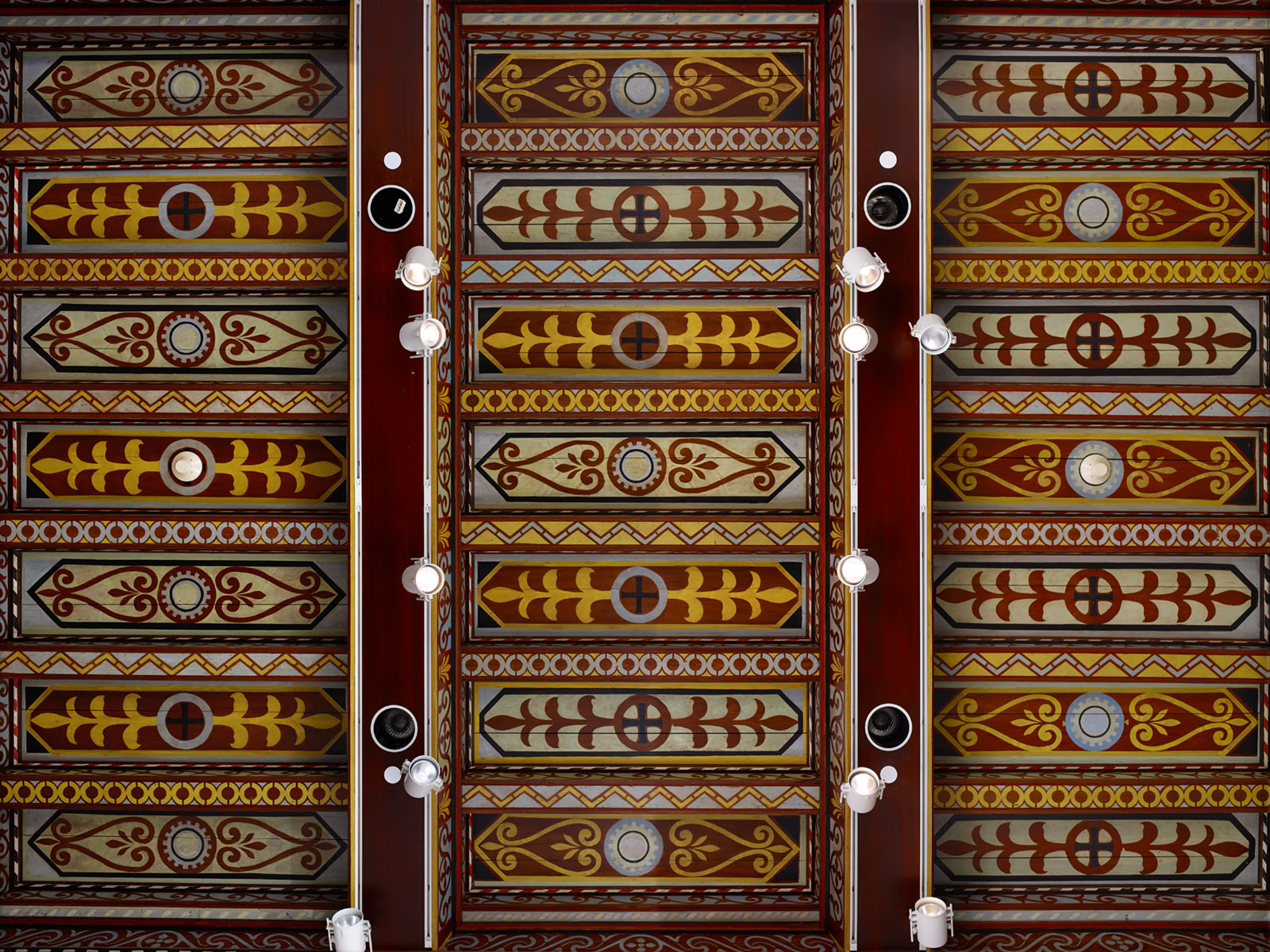 Ceiling with automobile motifs